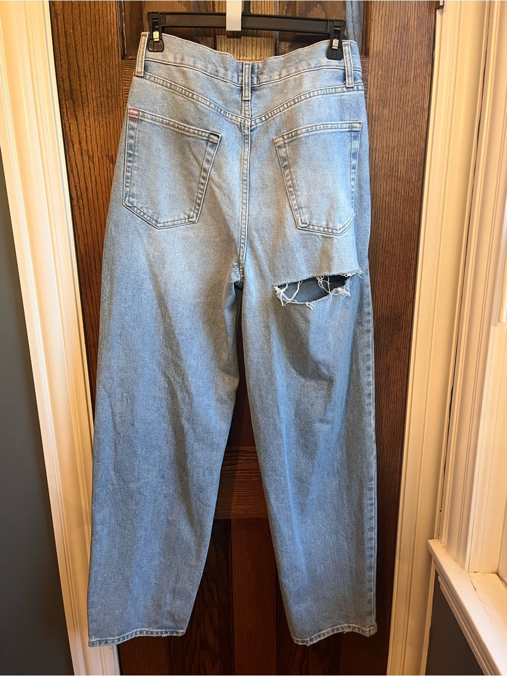 Urban Outfitters Light Blue Flare Jeans with Distressed Knee - Picture 3 of 5